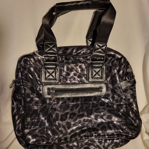 Silver and Black Cheetah Print Satchel by Veneto - Picture 1 of 5